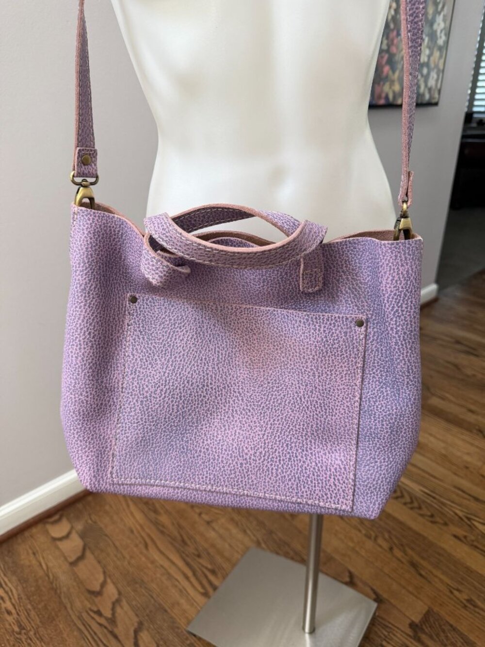 Portland Leather Goods Crossbody Tote Unicorn Lilac Spotted Bag